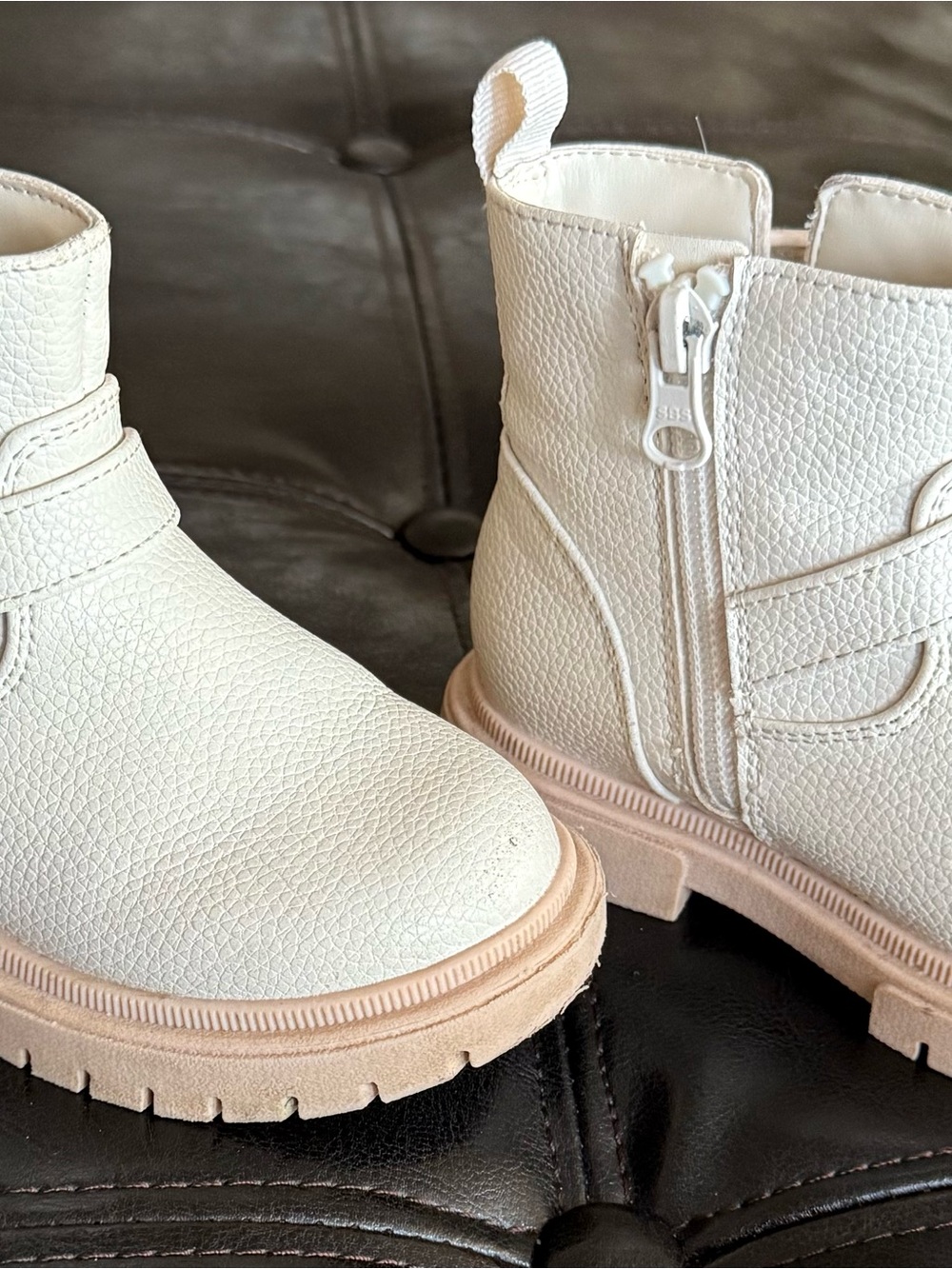 Cat & Jack Cream Ankle Boots with Tan Sole
